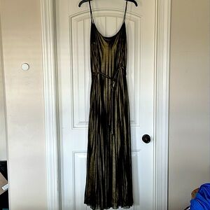 Pleated Metallic Flowy Maxi Dress